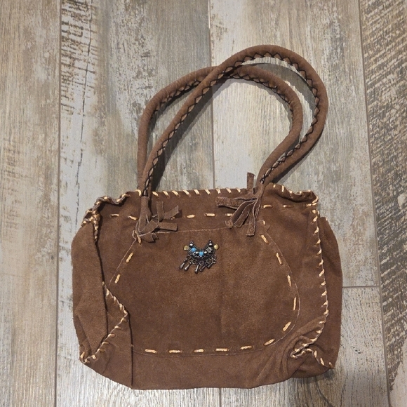 Vintage Brown Suede Shoulder Bag - Picture 2 of 7